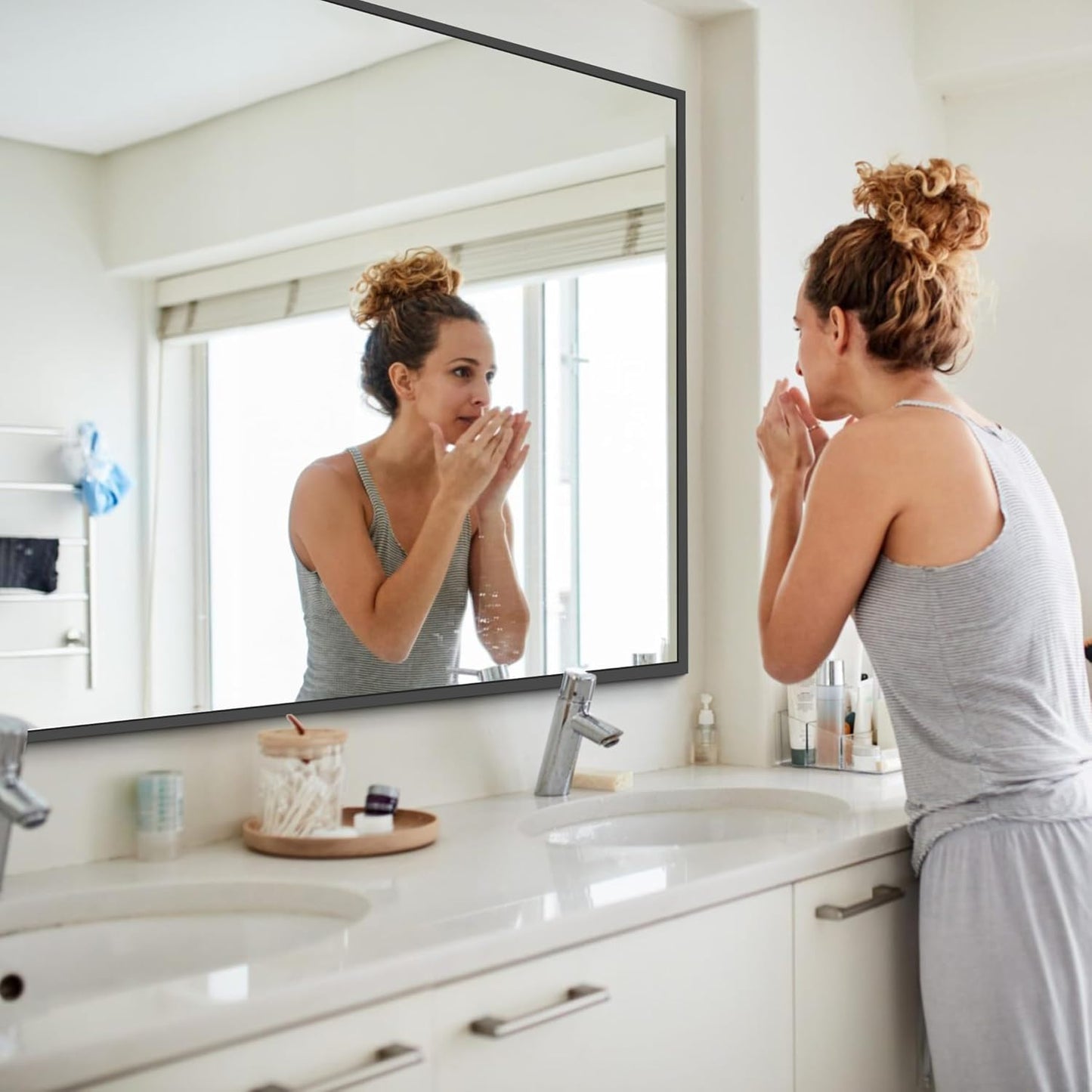 Black Bathroom Mirror for Wall, 30x50 Inch Rectangle Mirrors with Metal Frame, Modern Vanity Wall Mirror Decor for Bathroom Living Room, Entryway Hangs Horizontal or Vertical