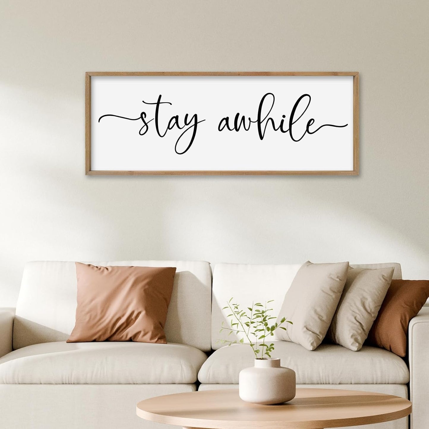 SRSZHIYUE Stay Awhile Sign Wall Decor Art 32"×12" Home Entryway Hallway Signs Large Wood Framed Wall Hanging (Wood)