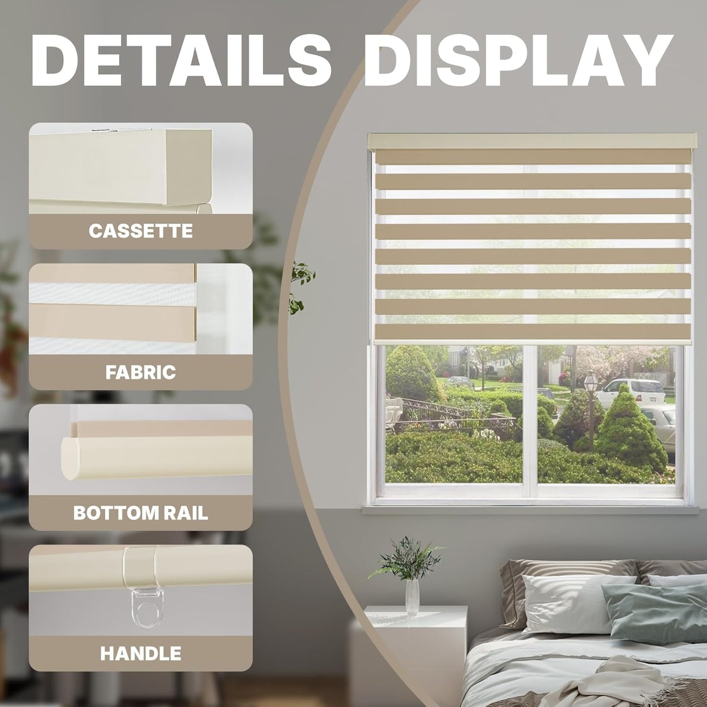 HESTIA Cordless Zebra Blinds Light Filtering Roller Shades UV Blocking Blackout Privacy Indoor Window Shades for Home Office Day and Night, Beige,41" W x 60" H
