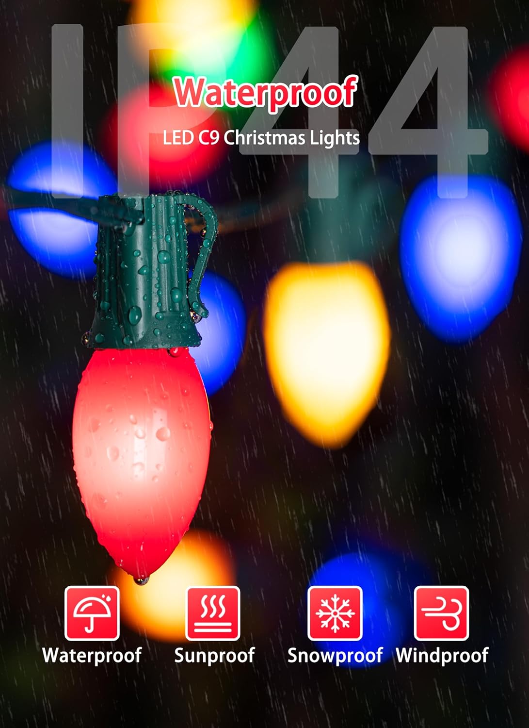 Vintage C9 LED Christmas Lights Outdoor, 100 Feet C9 String Lights with 100 Colored Shatterproof Bulbs, Connectable Waterproof Lights for Holiday Party Roofline Backyard Garden Patio, Green Wire