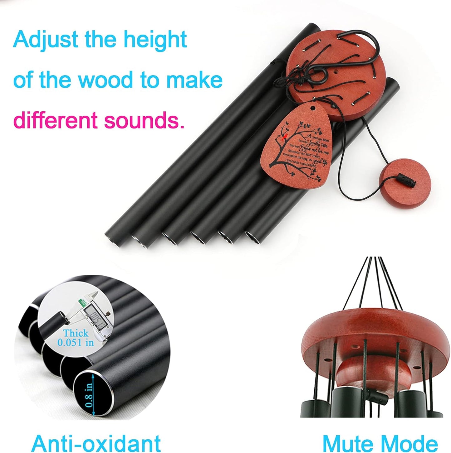 Memgift Memorial Wind Chimes for Outside- Sympathy Gift for Loss of Mom or Dad, Outdoor Keepsake with Soothing Tone for Garden, Yard in Memory of Loved One