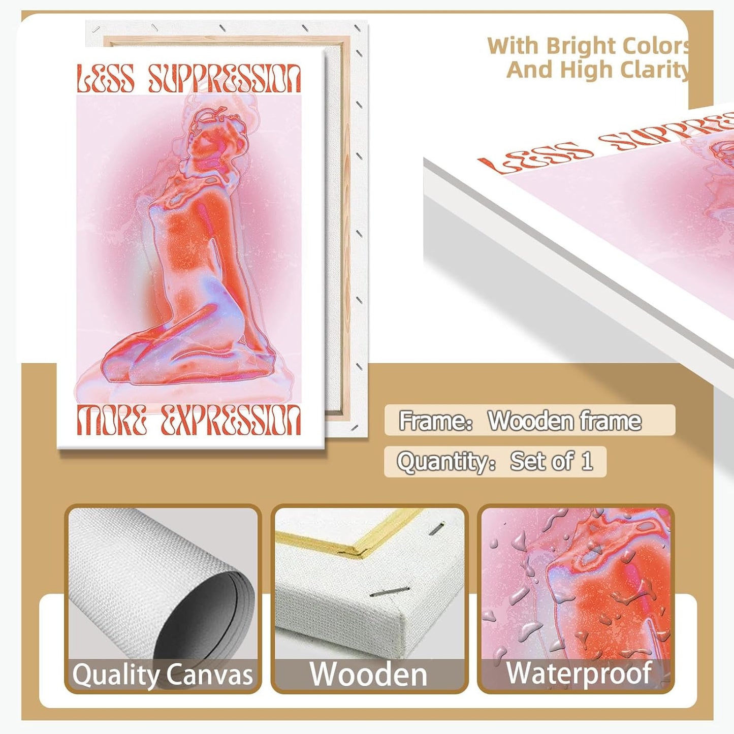 Spiritual Affirmation Art Poster Pink Woman Canvas Wall Art Aesthetic Pictures Sexy Woman Prints Painting Trendy Gradient Aesthetic Wall Decor Living Room Bedroom 24x36in Framed