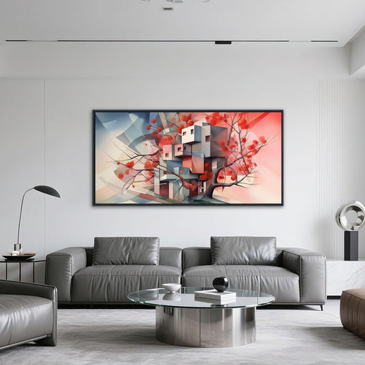 QZQCBLC Large Canvas Wall Art, Red Tree Abstract Space Pictures Ultra Modern Style Geometry Paintings Artwork for Living room Bedroom kitchen Home Office Cafe Game Yoga Room Decor 24x48 IN