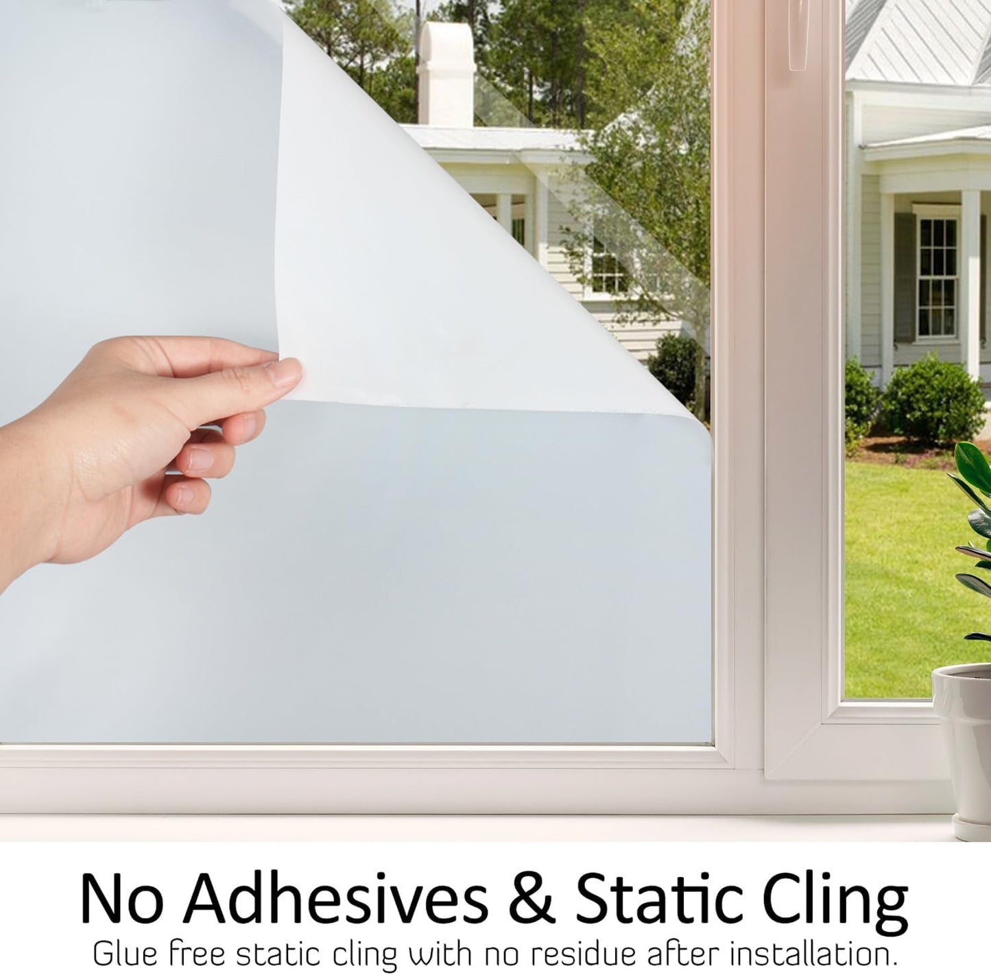 HIDBEA Frosted Window Privacy Film Heat Control UV Blocking, Static Cling Non-Adhesive Reusable Door coverings for Bathroom Home Office (White Frosted 17.3 Inch x 13.1 Feet)