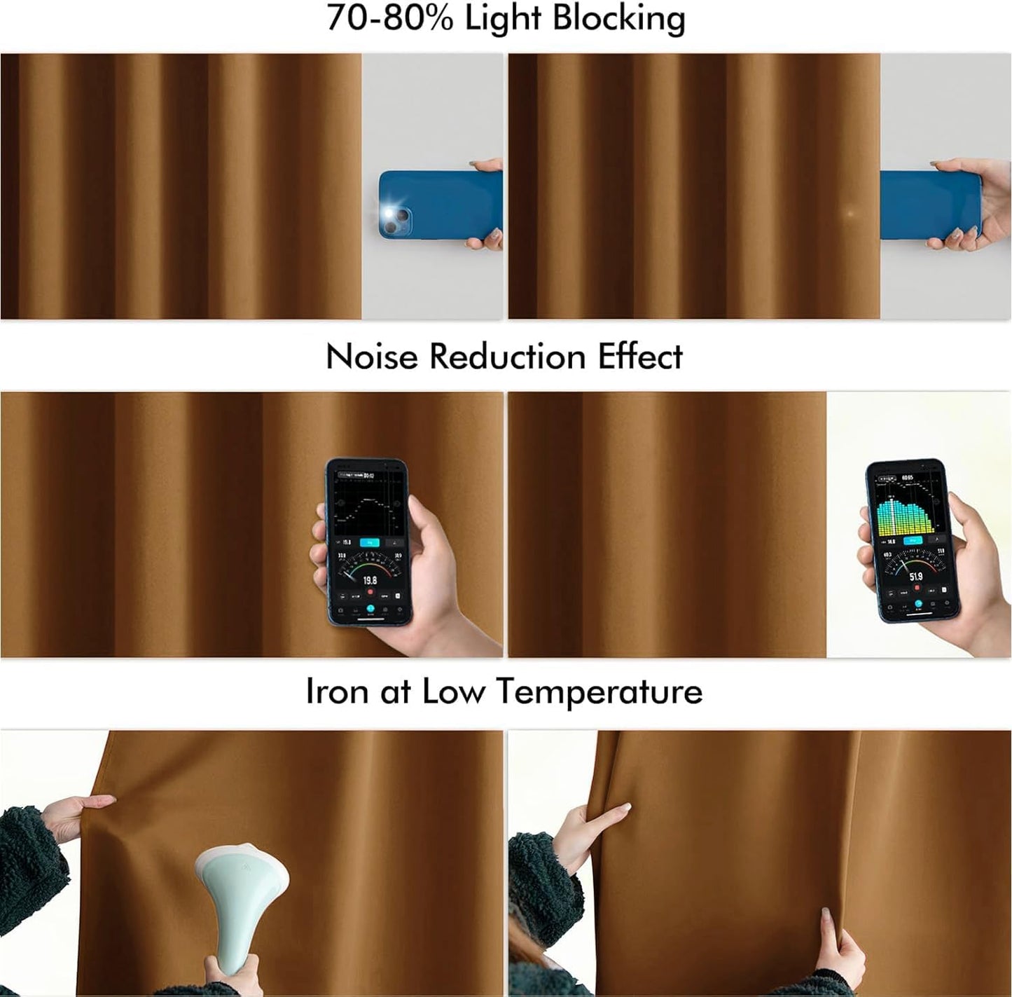 MIULEE Golden Brown Back Tab Blackout Curtains 84 Inch Length 2 Panels Set for Living Room Bedroom Privacy, Rod Pocket/Pinch Pleat Thermal Insulated Room Darkening Pleated Light Blocking Drapes