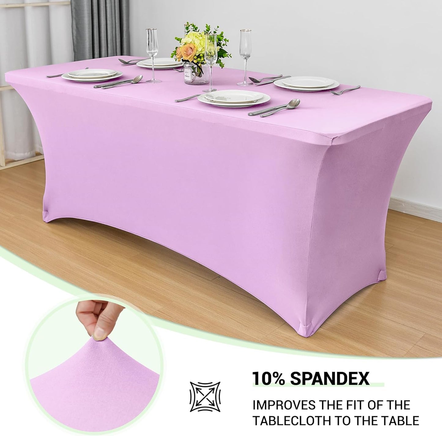 Obstal 6ft Stretch Spandex Table Cover for Standard Folding Tables - Universal Rectangular Fitted Tablecloth Protector for Wedding, Banquet and Party, 72L x 30W x 30H Inches, Light Purple, 2pc