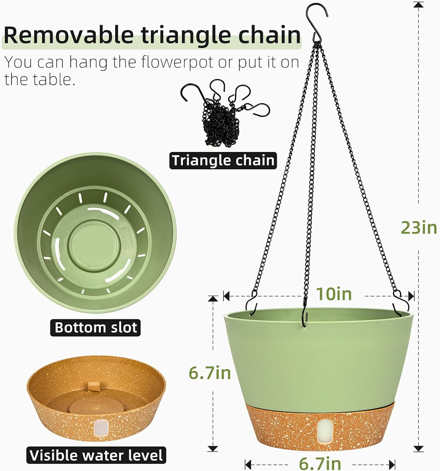 QCQHDU 2 Pack Hanging Planters for Indoor Outdoor Plants, 10 Inch Hanging Baskets Flower Pots with Reservoir Tray & Visible Water-Level