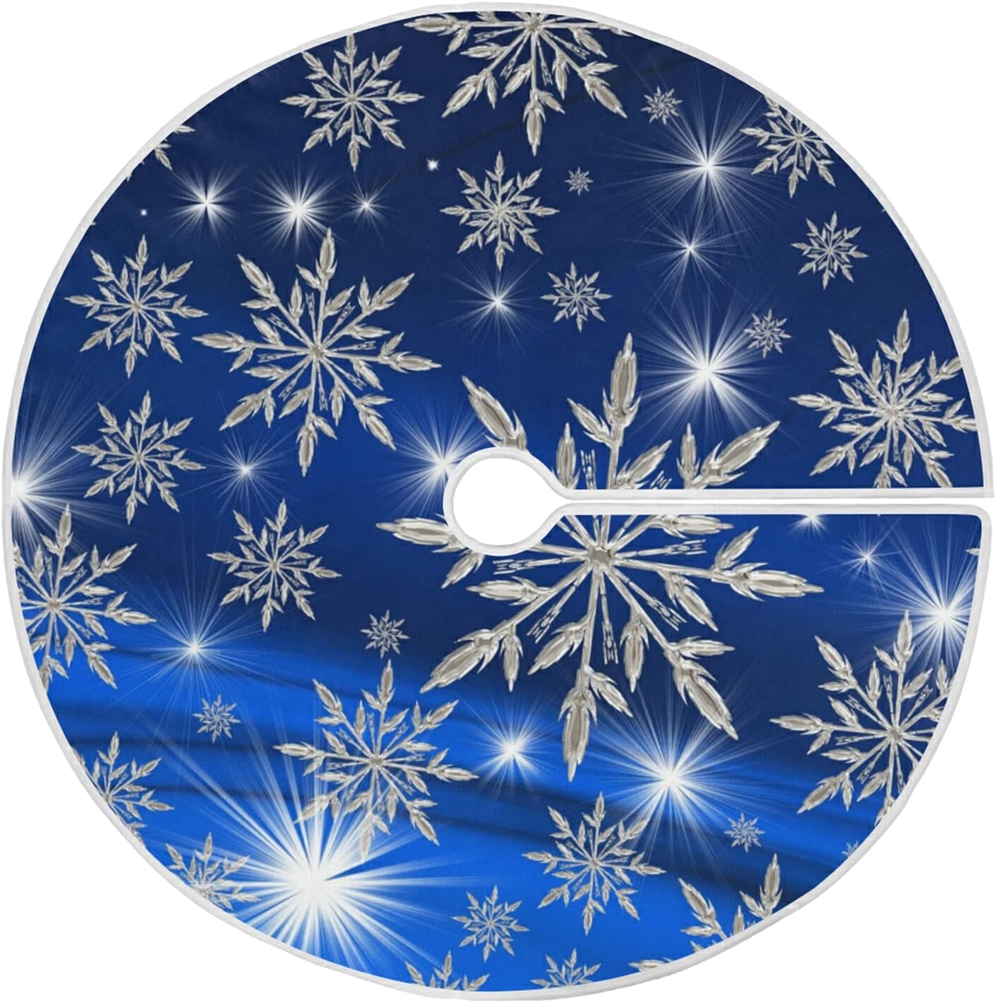 Christmas Blue Snowflakes Background Tree Skirt, Seasonal Tree Mat Holiday Party Supplies Ornaments Indoor Outdoor Decorations for Tabletop Trees 47.2 Inches