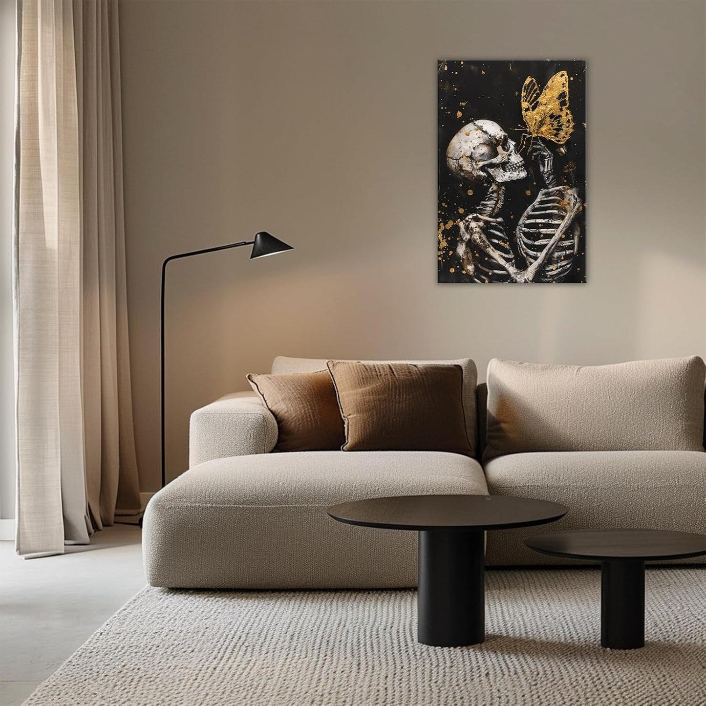 OAAPITI Skull Wall Art Skull and Gold Butterfly Canvas Print Abstract Modern Gothic Artwork for Bedroom Dark Art Decor(Artwork-7,24"x36")