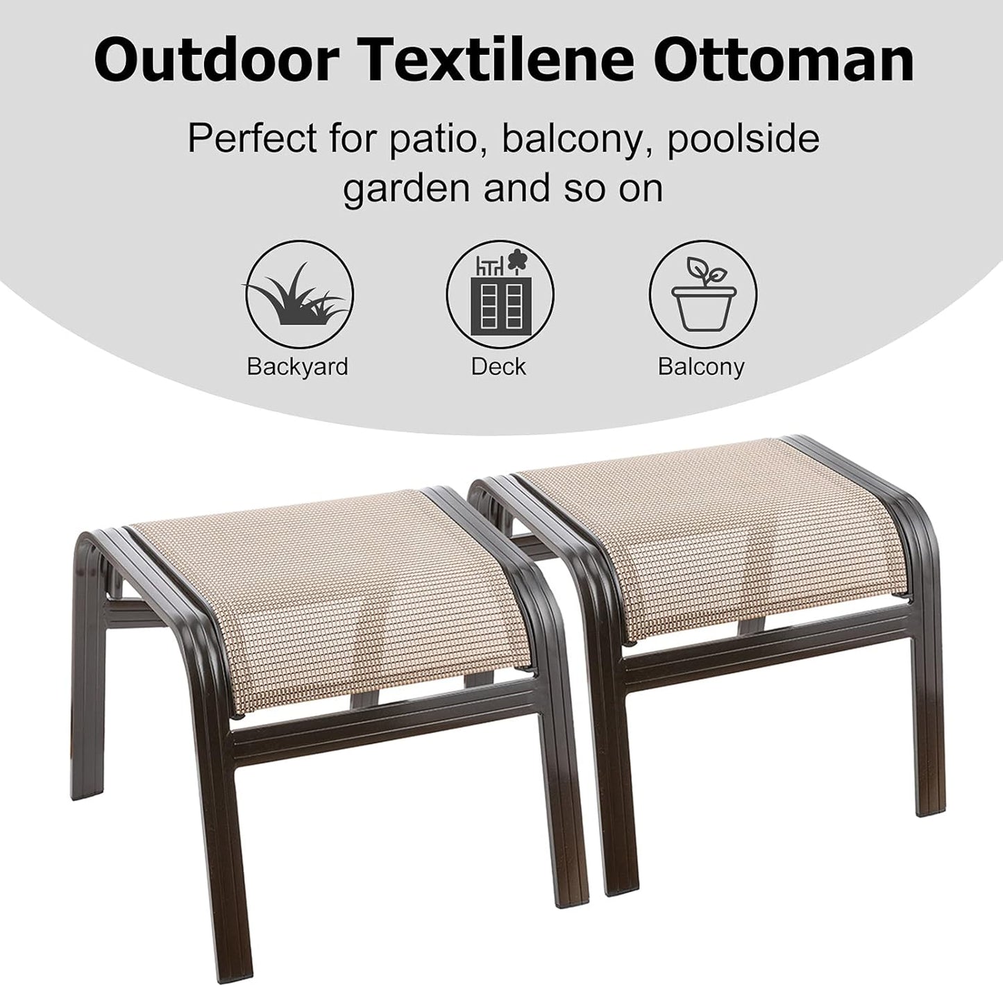 Outdoor Patio Footstools Aluminum Outdoor Ottomans Footrest Small Seating Wicker Furniture Patio Ottoman 2 Pieces Brown