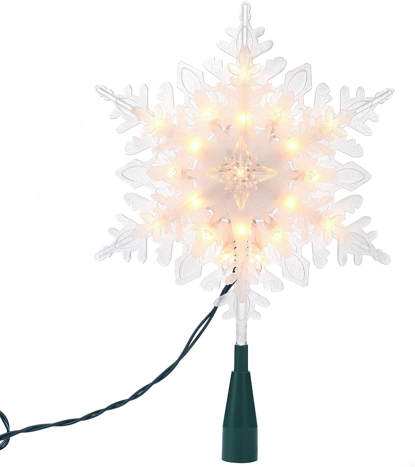 ODEETRONIC Snowflake Tree Topper Lights, 9in 20 Clear Christmas Star Treetop, 120V UL Certified Christmas Lighted Sonwflake Tree Topper, Warm Tree Topper for Xmas Tree Party Decoration