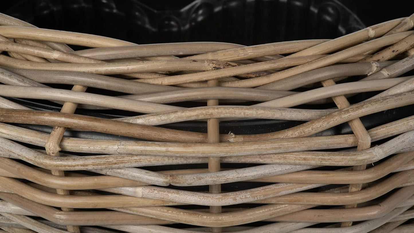 Rattan Kobo Indoor Outdoor Planter Basket with Plastic Pot X Large 12 Gallon Soil Capacity