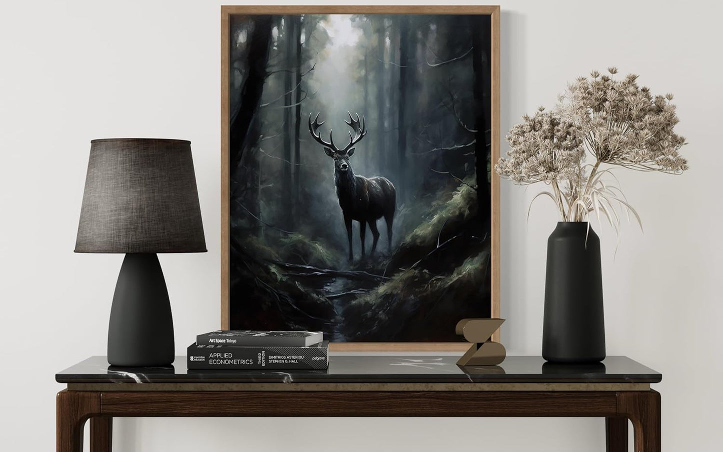 Deer in Forest Poster Art Print, Halloween Scary Vintage Wall Art Academia Spooky Painting Decoration for Horror Prints, Gothic Posters Bedroom Decor 89 (Deer in Forest, 11 x 14 inches, Wood Frame)