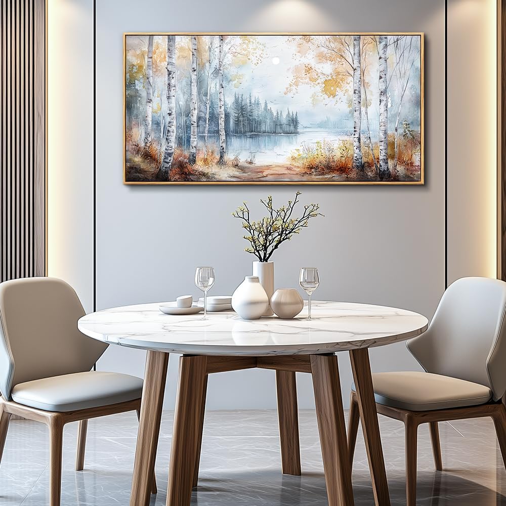 PHAOHUAXM Large Canvas Wall Art For Living Room Wall Decor For Bedroom Office Decorations Trees Forest Landscape Painting Lake view Wall Pictures Modern Room Home Decor Artwork Wood Framed 24x48 In
