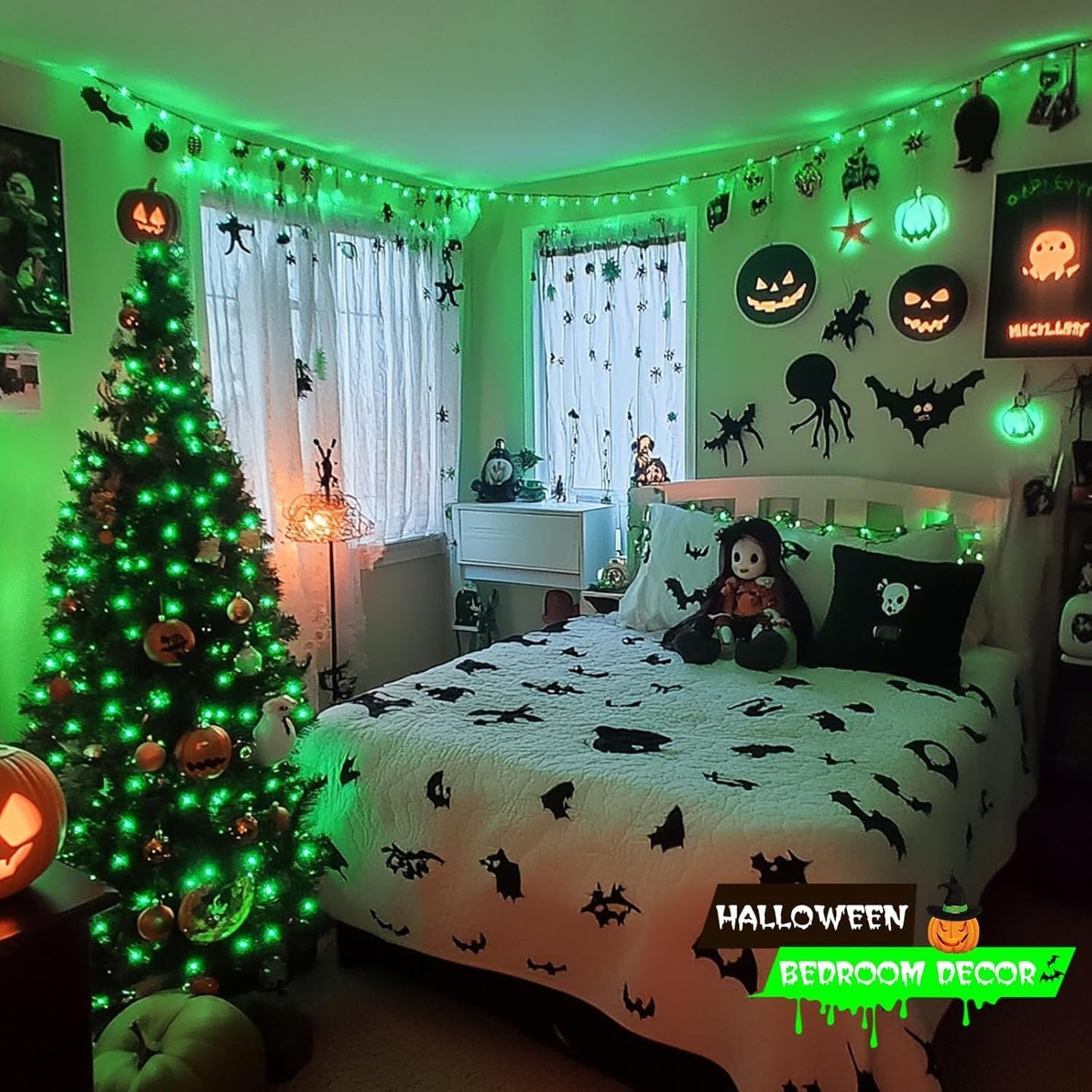 JMEXSUSS 200 LED Halloween Lights Outdoor, 66ft Connectable Green String Lights Plug in, 8 Modes Waterproof Green Christmas Lights for Outside, Indoor, Yard, St Patrick's Day, Xmas, Halloween Decor