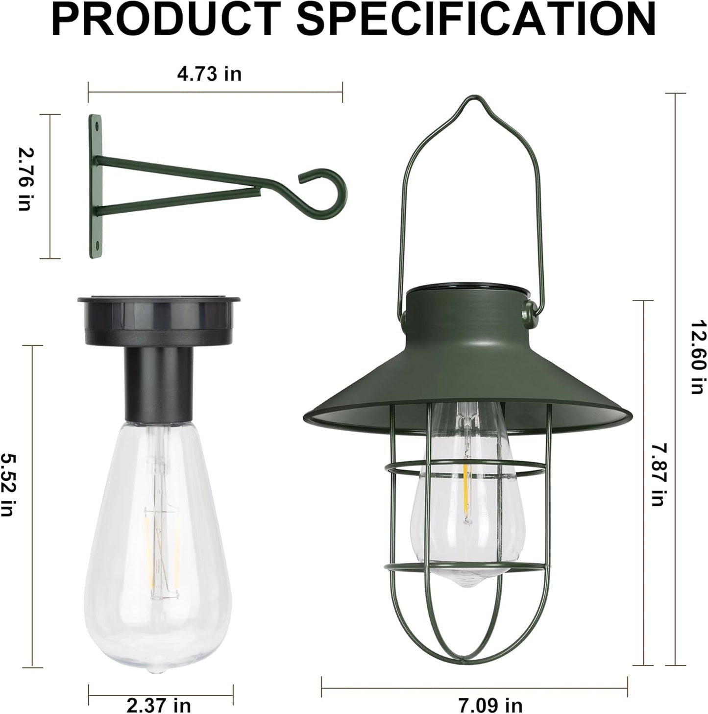 pearlstar Solar Lanterns Outdoor Metal Solar Powered Hanging Lights Waterproof for Wall Barn Yard Garden Patio Garage Balcony Porch Fence Decor, Warm White Edison Bulb (Green-2pack)