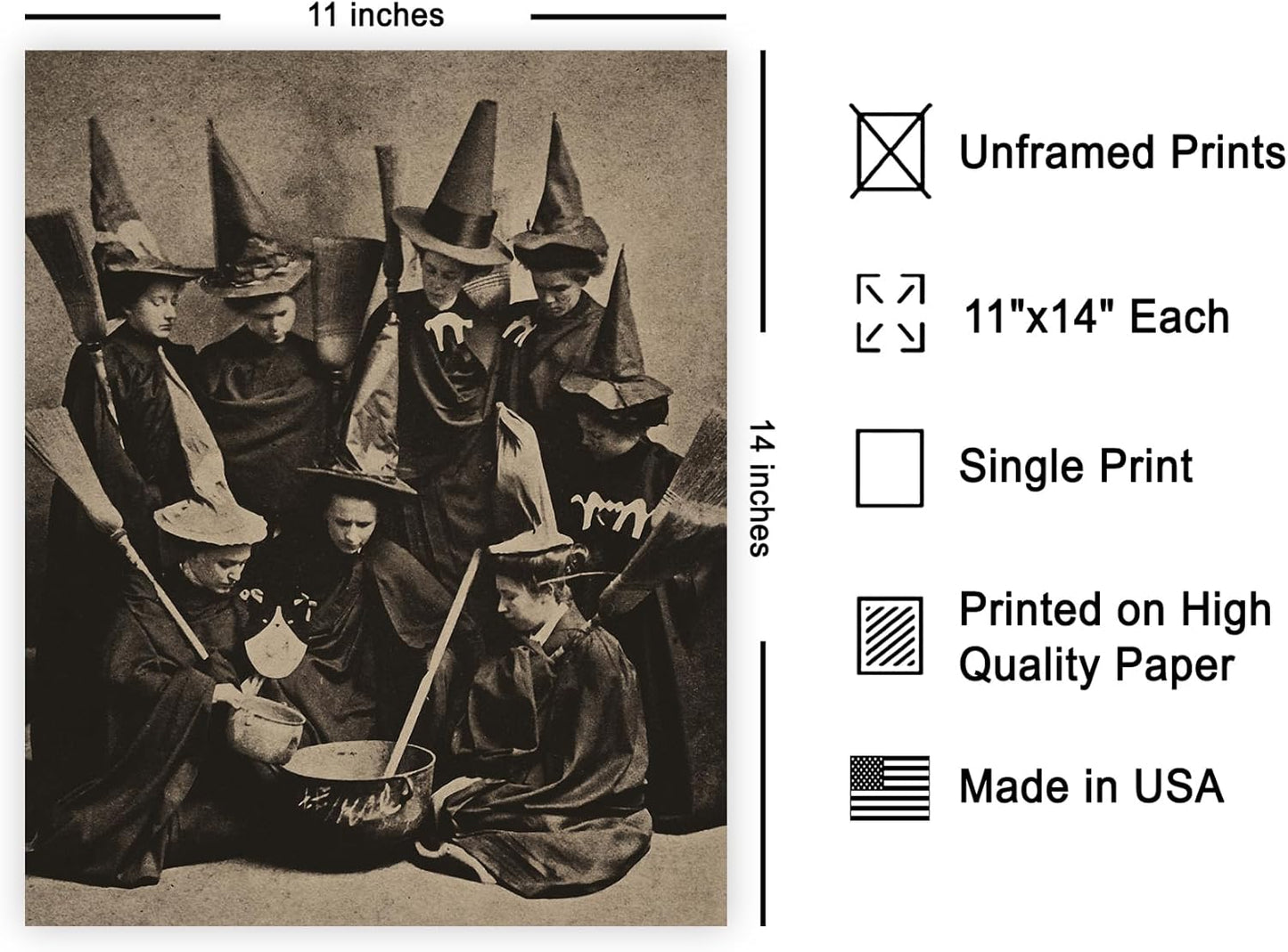 Poster Master Vintage Witches Cooking Poster - Retro Witchcraft Print - Black Magic Art - Halloween Art - Gift for Men & Women - Gothic Decor for Living Room, Bedroom or Dorm - 11x14 UNFRAMED Wall Art