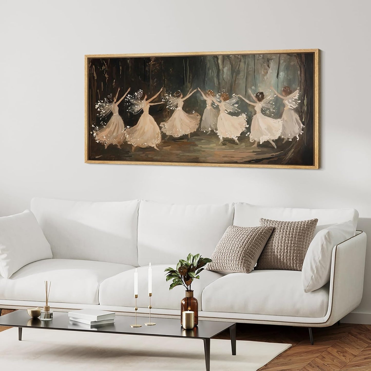 MUDECOR Extra Large Framed Canvas Print Wall Art Ballet Dancers in Motion Romantic Impressionist Dance Scene Illustrations Decorative Colorful Multicolor for Bedroom - 60"x30"