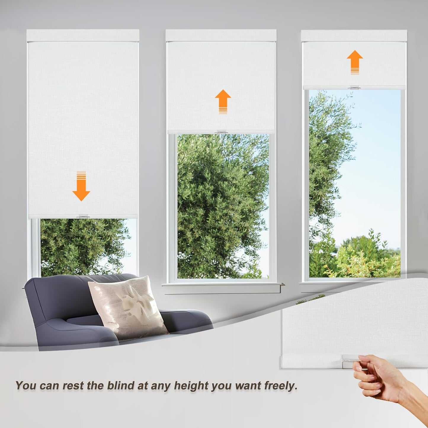 Persilux Blackout Roller Shades & Blinds Windows Shades Free-Stop Blackout Blinds with Jacquard Fabric,Cordless Blinds Pull Down Shades for Home, Easy to Install for Door/Office, White(81" W x 96" H)