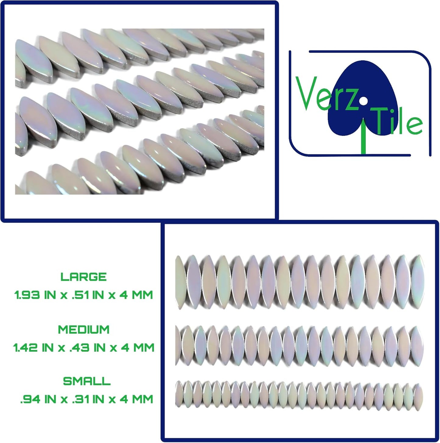 VerzTile Mosaic Tiles for Crafts - Petal Shaped Ceramic Tile Craft Hobbies & Art Projects 39 Color Options Endless Creativity DIY Design (Pearlescent White)