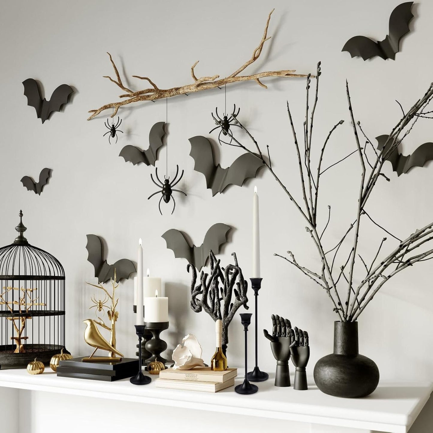 Metal Candle Holders for Candlesticks Taper Candlestick Holders Set Vintage Decorative Centerpiece Candelabra Tall Candle Stands for Halloween Thanksgiving Christmas (Matt Black, 1 Set (3 pcs))