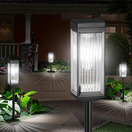 Solar Pathway Lights Outdoor, 2 Pack Upgraded Solar Lights Outdoor Waterproof, Bright Up to 15 Hrs Auto On/Off Garden Light for Yard Patio Lawn Path Walkway Driveway Outside Decor(Cool White)