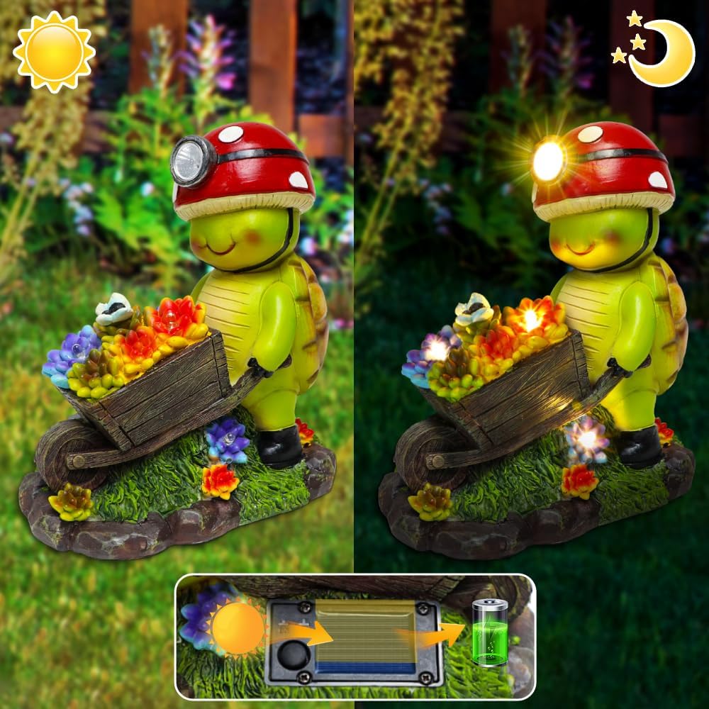 SunGlee Solar Light Turtle Outdoor Garden, Turtle Solar Light for Outdoors Yard Patio Decor 4 LED Sun Powered Outsides Turtles Decor Light Up Garden Statue Gardening Gift for Women Mother Decoration