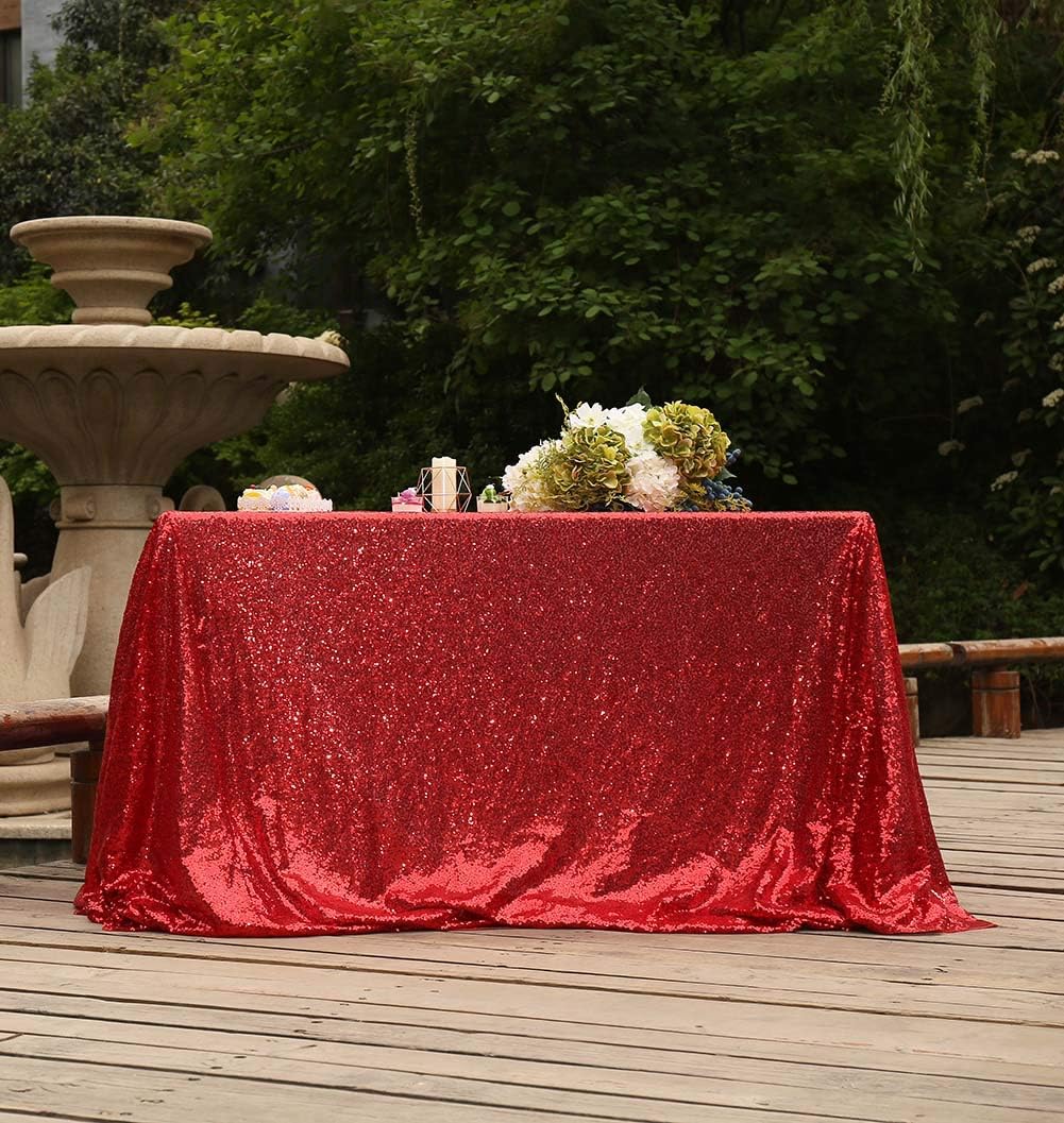 SquarePie Sequin Tablecloth 50 x 72 Inch Red Sparkly Table Linen for Wedding Party