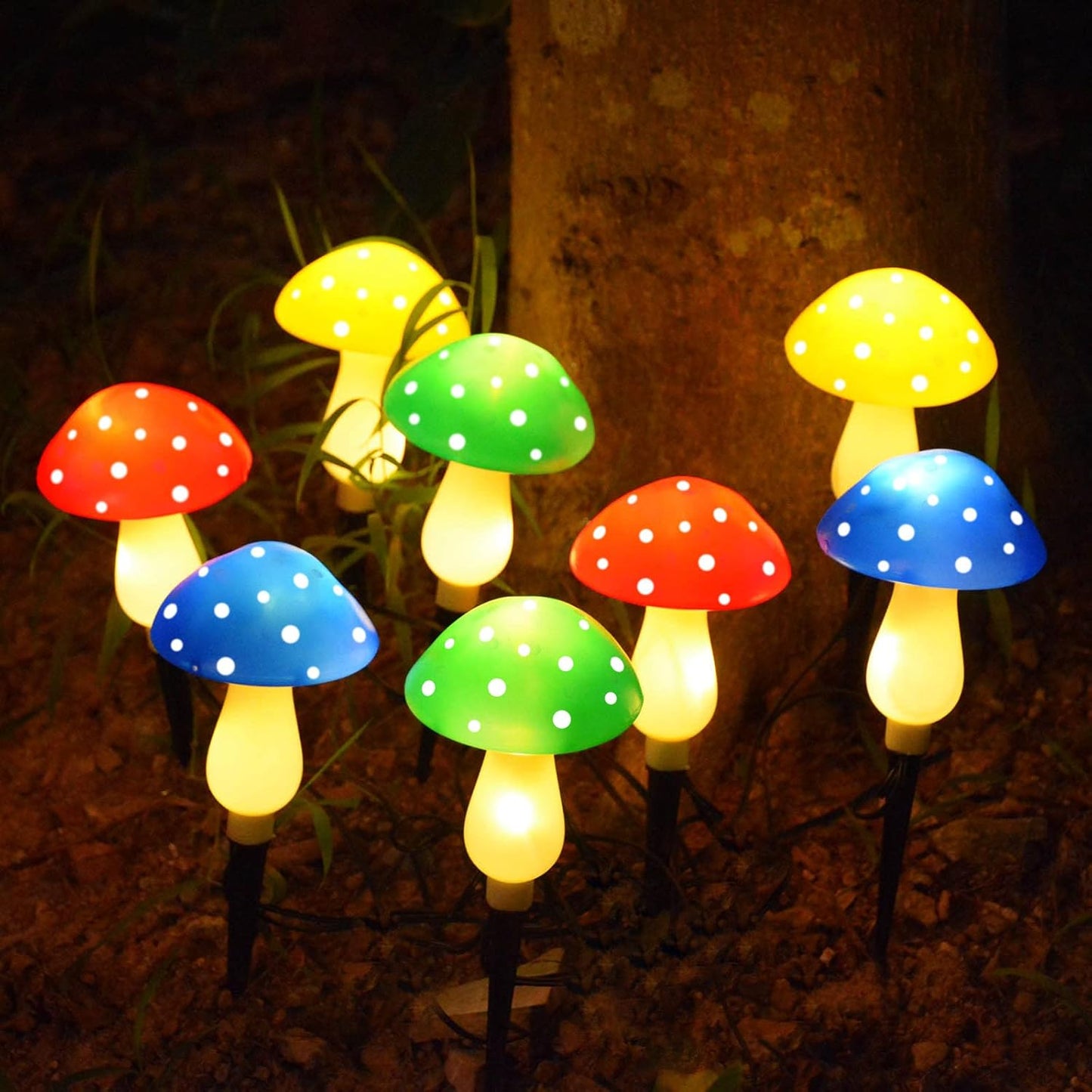 8-Pack Solar Mushroom Lights for Garden Decor, 8 Modes Waterproof Outdoor Garden Mushroom Lamp, Multi-Colored Solar LED Fairy Lights for Christmas Halloween Yard Lawn