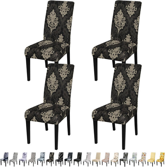 JQinHome Dining Chair Slipcover, High Stretch Removable Washable Chair Seat Protector Cover Set of 4,Chair Covers for Dining Room, Kitchen,Home Party,Wedding Ceremony(Luxe Black, 4PC)