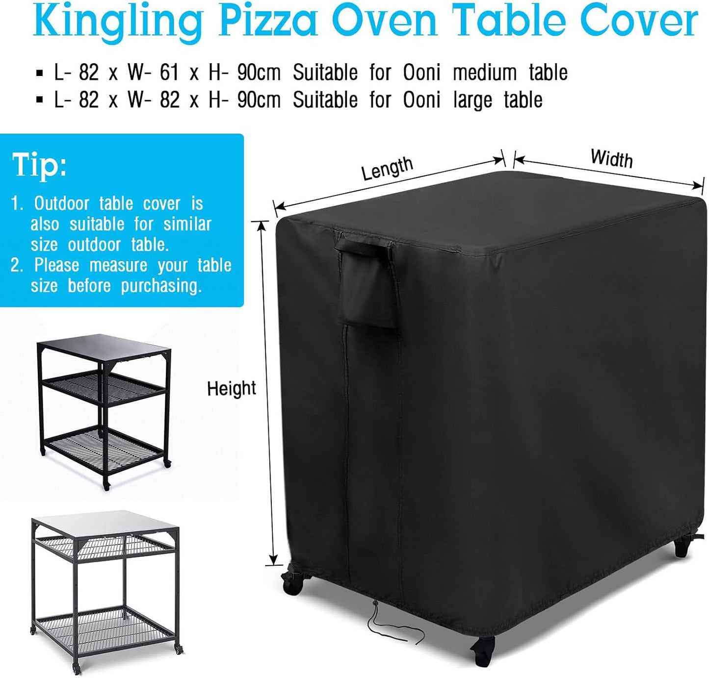 Kingling Outdoor Pizza Oven Table Cover for Ooni Large Table, Waterproof Outdoor Grill Prep Table Cover Pizza Oven Stand Cover - 32''L x 32''W x 35''H(Black)