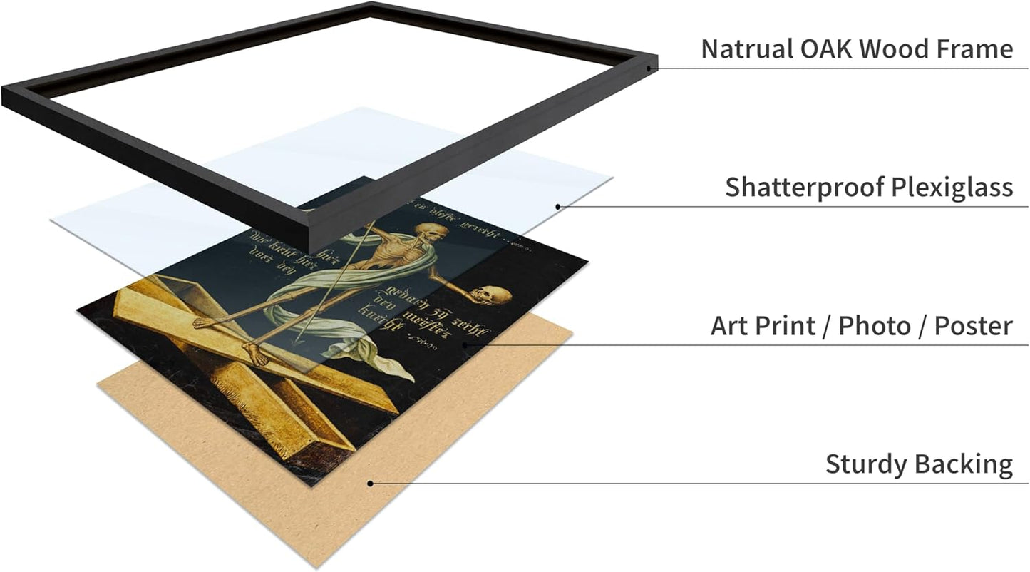 Poster Master Vintage Medieval Poster - Retro Gothic Print - Gift for Artist, Friend - Allegory of Life and Death, Skeleton, Dark, Skull - Wall Decor for Home, Living Room, 8x10 Black Framed