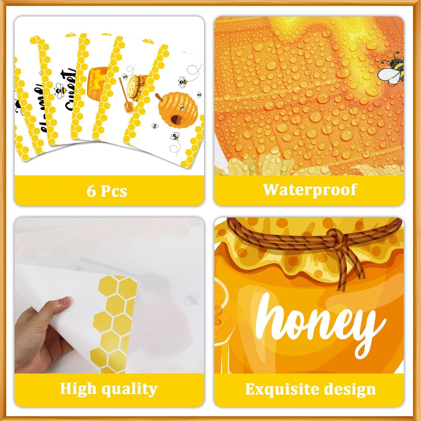 Honey Bee Placemats Set of 6 Summer Plastic Table Mats Yellow Bee Theme Placemats Washable Farmhouse Rustic Holiday Table Decoration for Indoor Outdoor Party Kitchen Dining