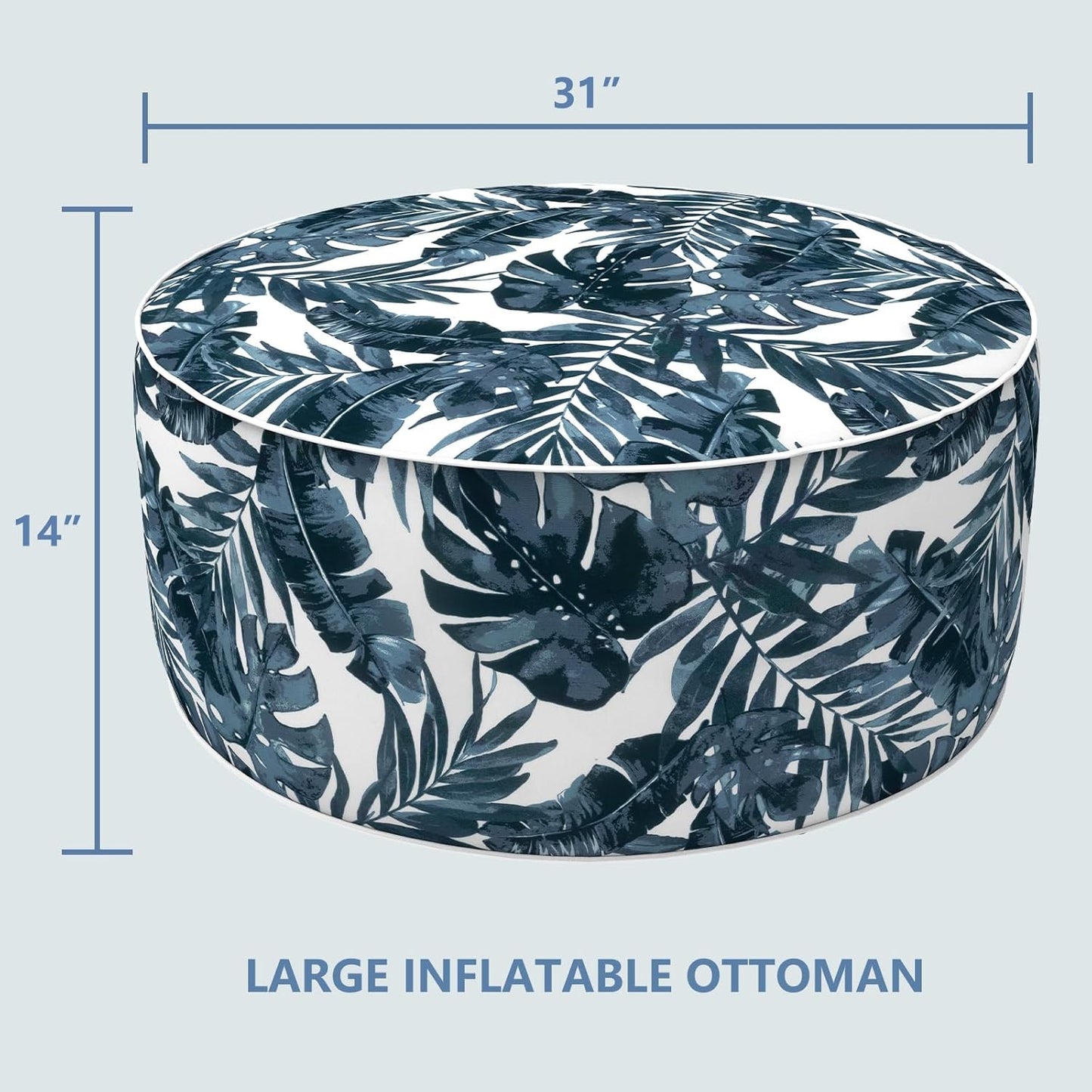 LVTXIII Outdoor/Indoor Inflatable Ottoman, 31"x31"x14" Patio Footrest Stool, Portable Round Pouf Ottoman for Patio Garden, Camping or Home Decoration, Palm Blue