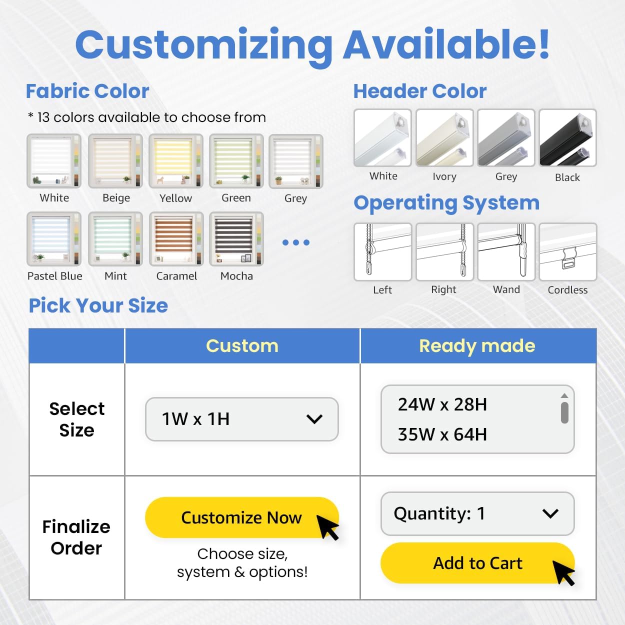 Foiresoft Standard Zebra Roller Blinds for Windows [W43 x H64 Inch, White, Basic], Light Filtering Dual Layer Shades for Bedroom, Living Room, Office, 13 Colors