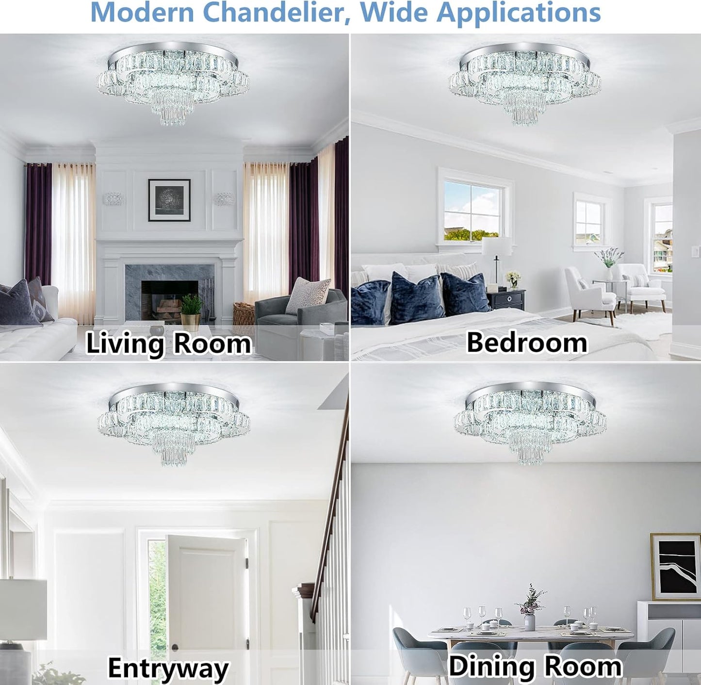 21 Inch Crystal Chandelier LED Flush Mount Ceiling Light Fixtures Luxury Chandeliers for Living Room Bathroom Bedroom Entrance Dining Room(Cool White)