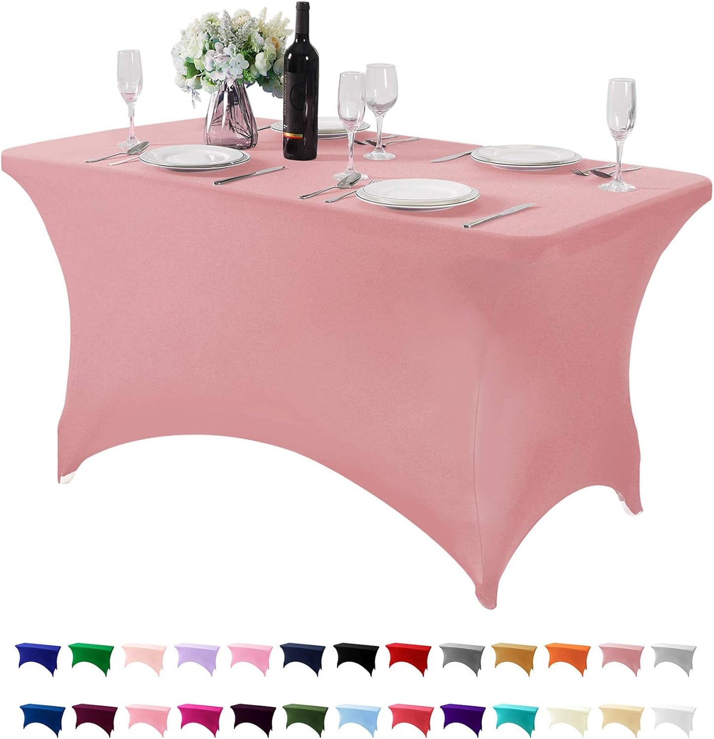 Spandex Table Cover for 4FT or 6ft or 8ft Table Universal Fitted Stretch Tablecloth for Party, Banquet, Wedding and Events-Dusty Pink