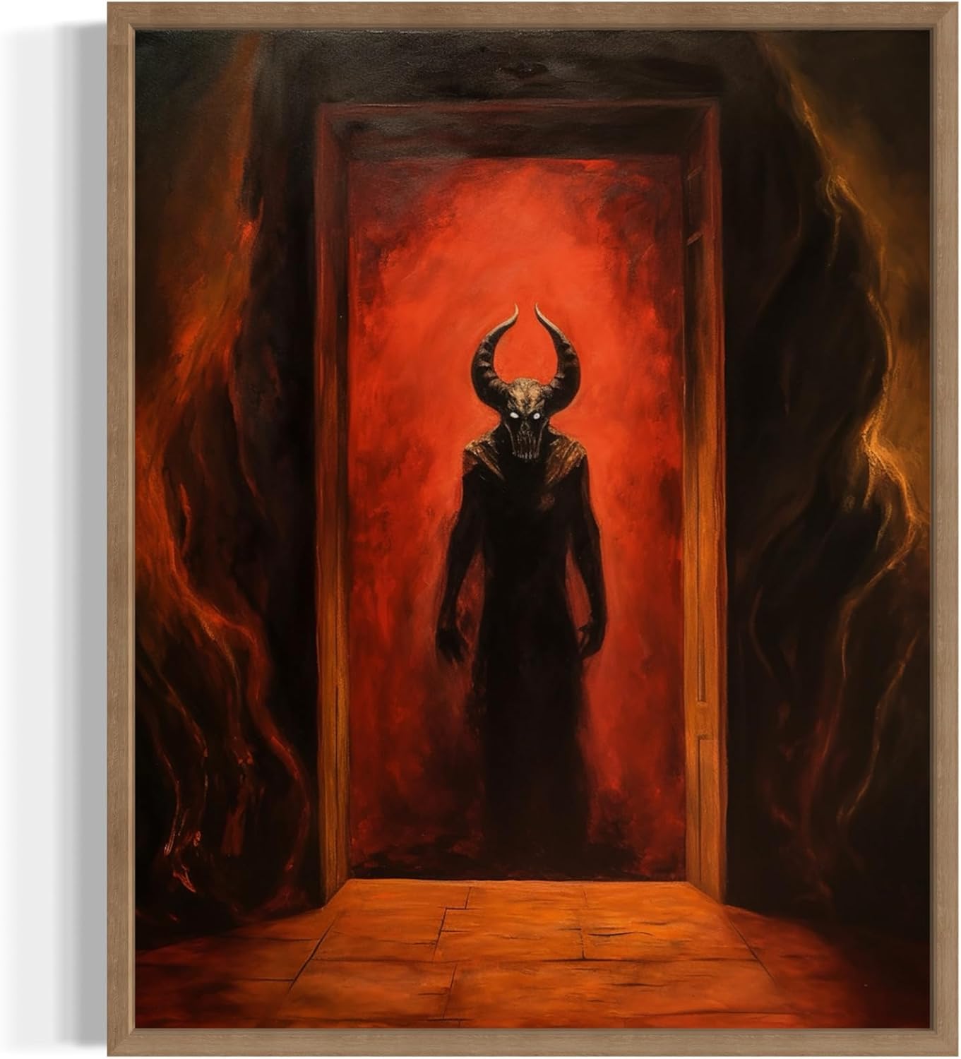 Satan and Hell Poster Art Print, Halloween Scary Vintage Wall Art Academia Spooky Painting Decoration for Horror Prints, Gothic Posters Bedroom Decor 89 (Satan and Hell, 11 x 14 inches, Wood Frame)