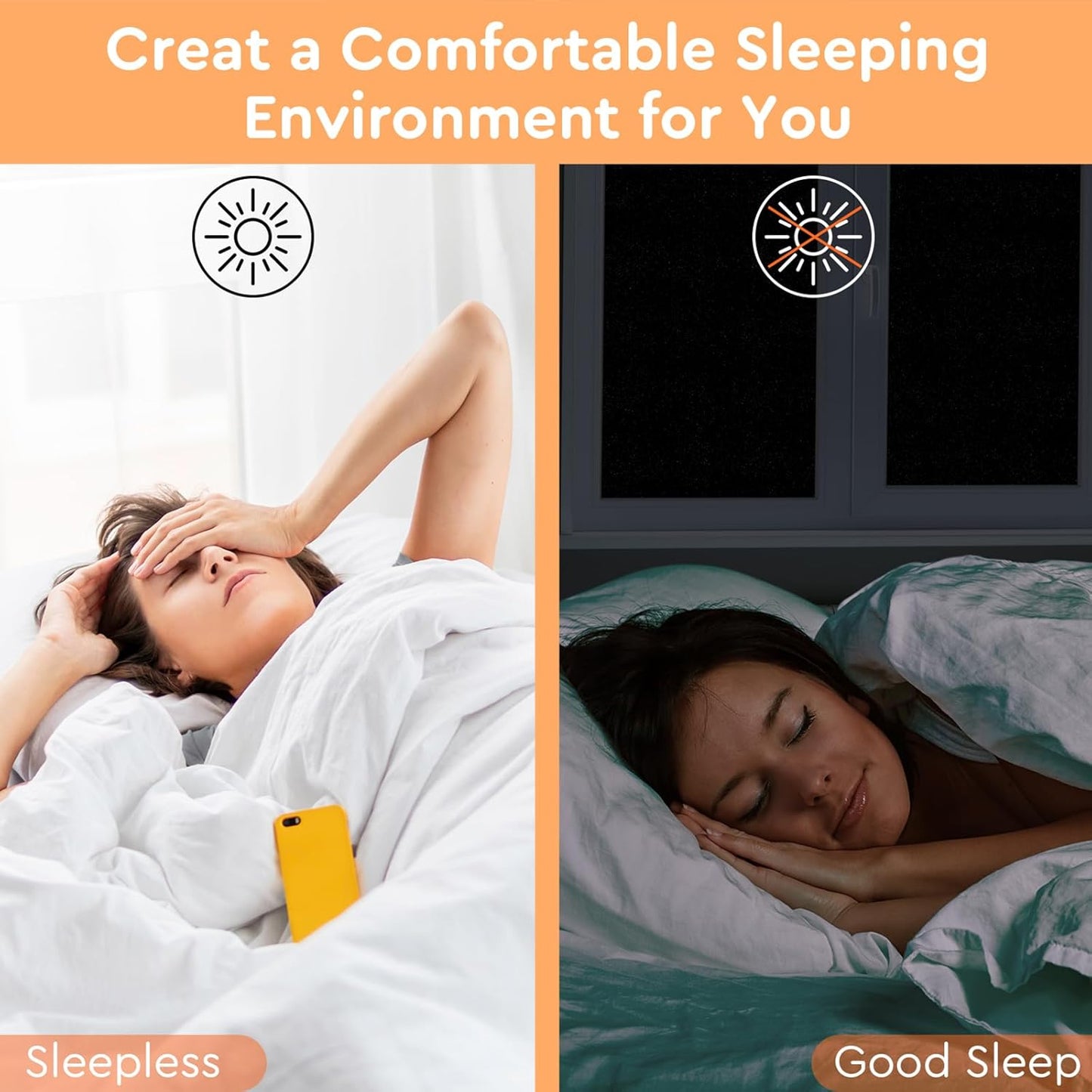 Kromapolis Blackout Window Privacy Film Total Light Blocking Room Darkening Window Covering, Removable Static Cling Frosted Glass Tint, Non-Adhesive, Black 11.8'' x 157.4''