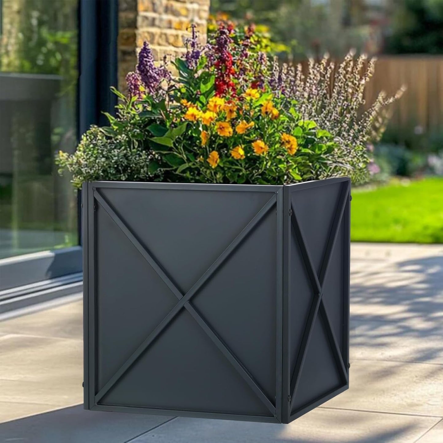 SUNNYPARK Large Metal Planter Box 17”x 17”x 18”, Square Modern Grey Metal Planter Box Heavy Duty with Drainage Holes for Outdoor Garden Patio