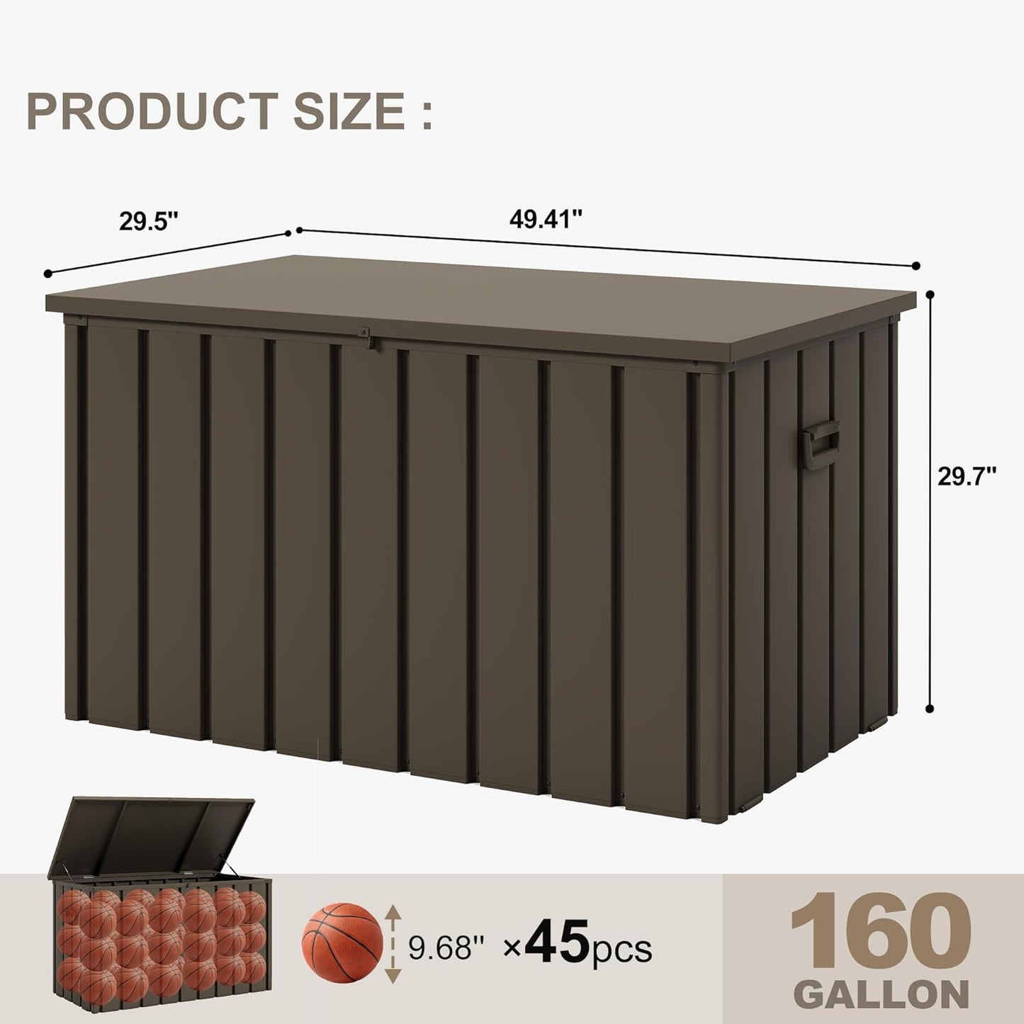 PURPLE LEAF Outdoor Deck Box 160 Gallon Waterproof Lockable Storage Box Container with Lid Deck Organization for Patio Cushions Side Table Pool Accessories Garden Tools, Brown