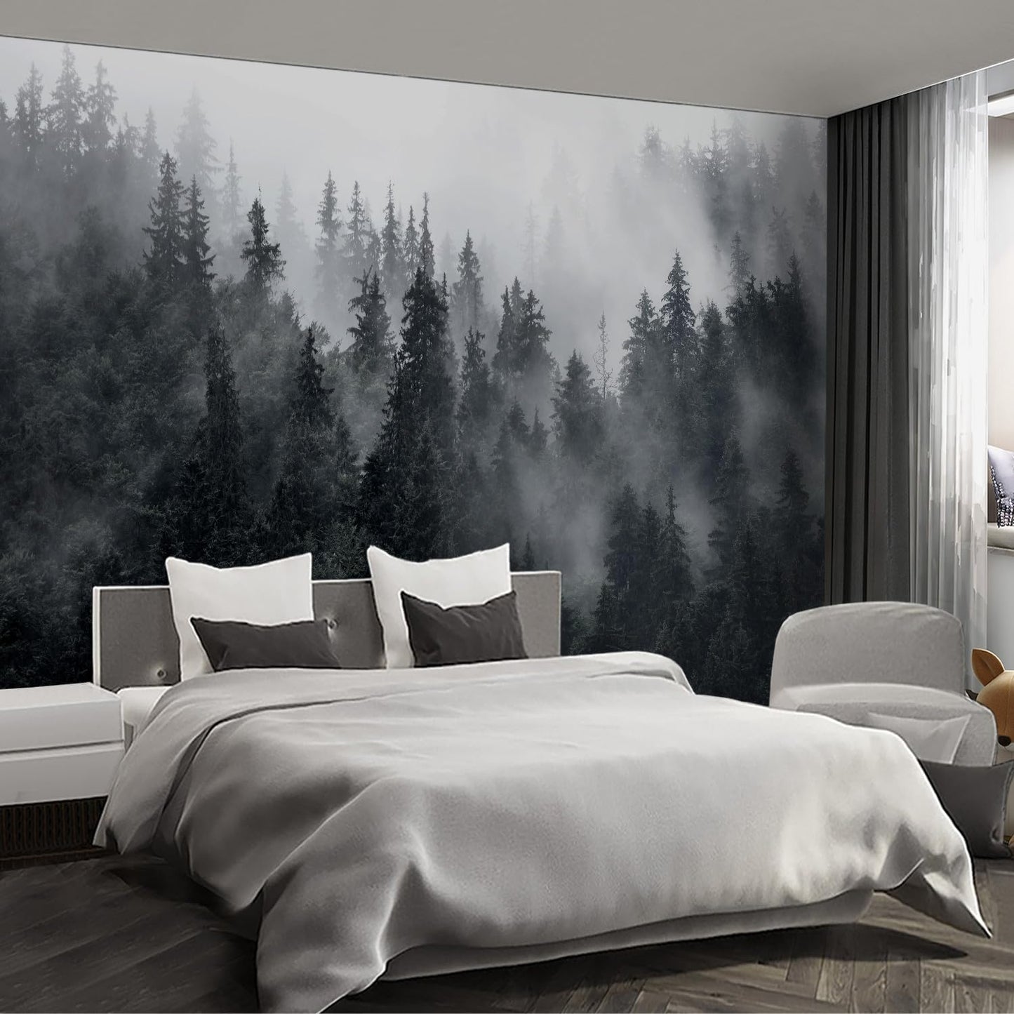 Misty Forest Landscape Wall murals Woodland Tree Peel and Stick Wallpaper for Bedroom Living Room - 85"x118"