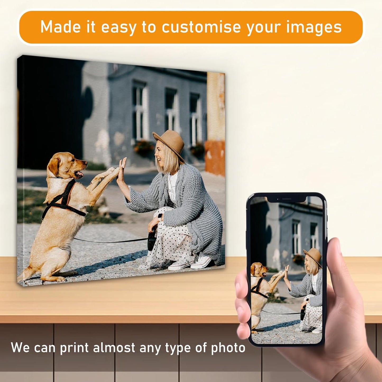 xzartdiy Custom Canvas Prints with Your Photos - Personalized Picture Print Customized Gifts for Family Home Office Wall Art Decor, Wrapped Canvas 8x8 inch