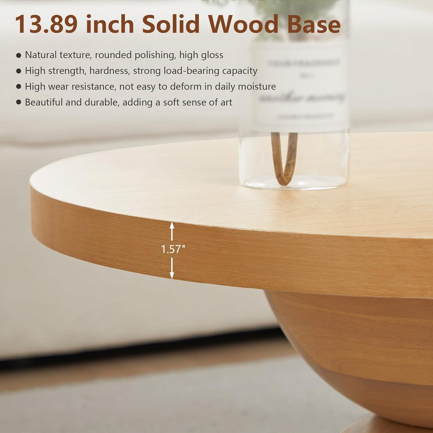 Solid Wood Round Nesting Coffee Table Set of 2, Circle Accent Tables with Unique Semi-Circular Legs, Mid Century Modern Side End Table Set for Small Space Living Room Office (Natural Oak)