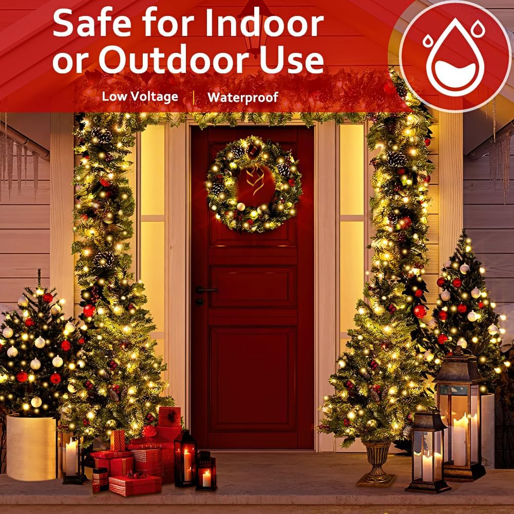 300 LED Warm White Christmas Lights Outdoor Indoor,100ft LED String Light,Green Wire Christmas String Lights Waterproof for Patio Garden Home Decors