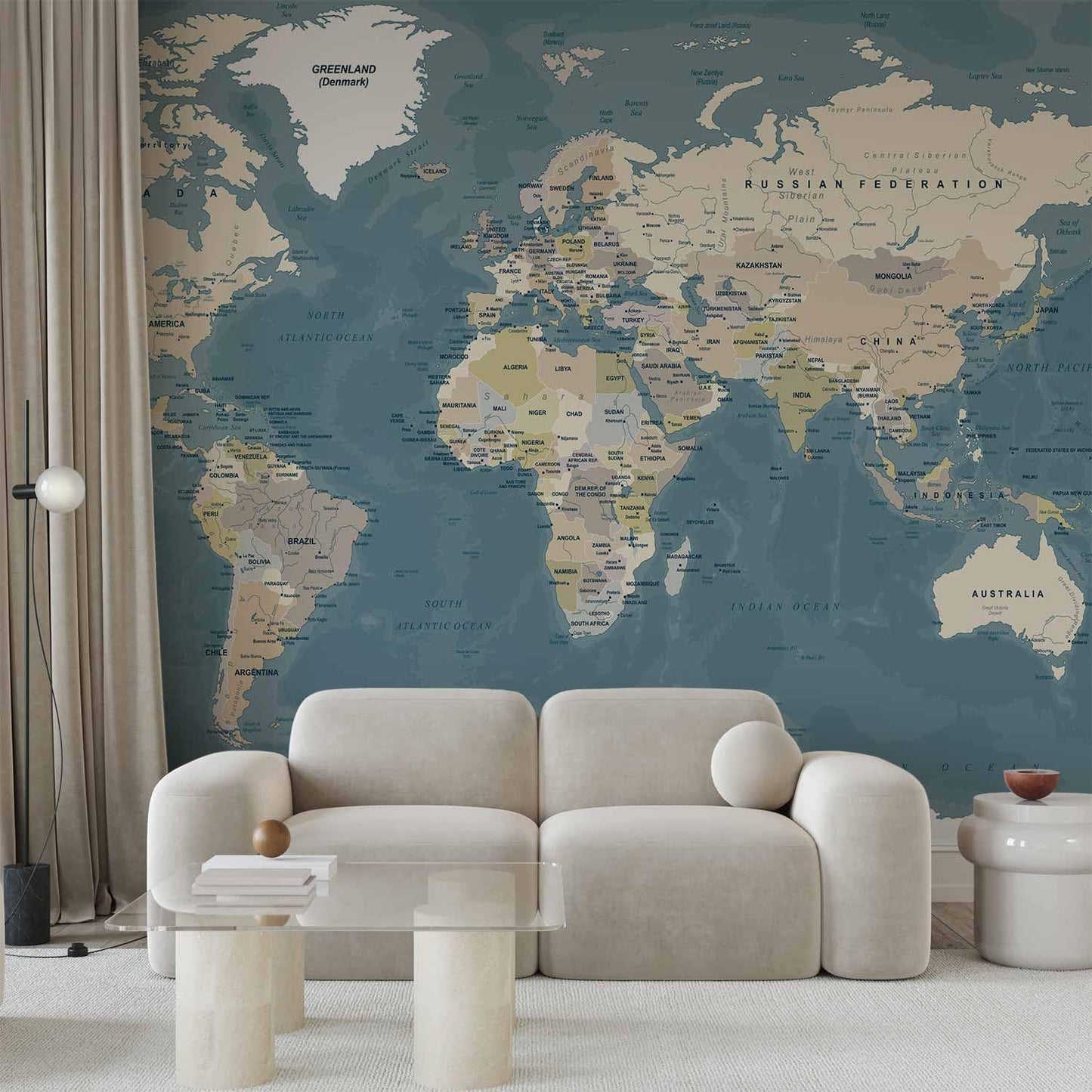 artgeist Wall Mural World Map 193x138 in - XXL Peel and Stick Self-Adhesive Wallpaper Removable Large Sticker Foil Wall Decor Print Picture Image Design Map of The World k-B-0063-a-a