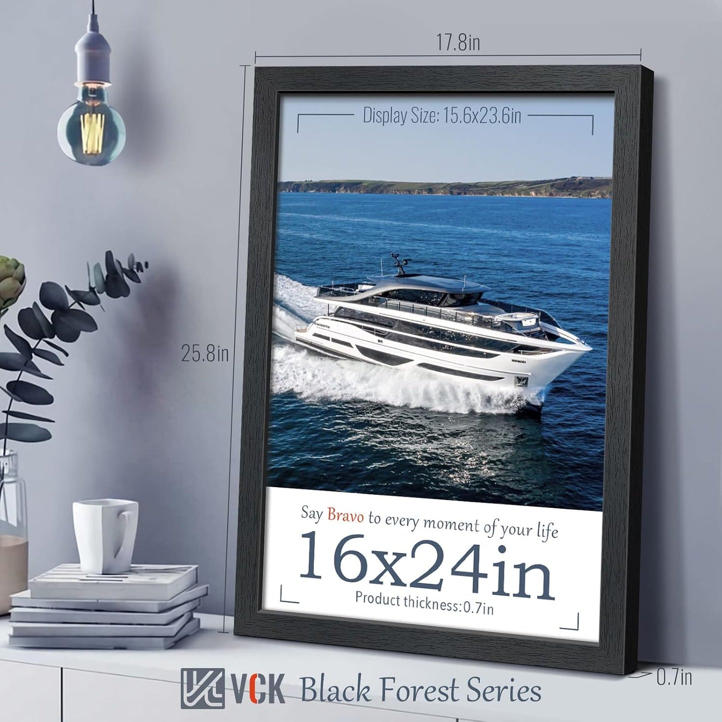 VCK 16x24 Poster Frames Set of 3, Black Solid Wood Picture Frame, Textured Exclusive Wall Gallery Frame