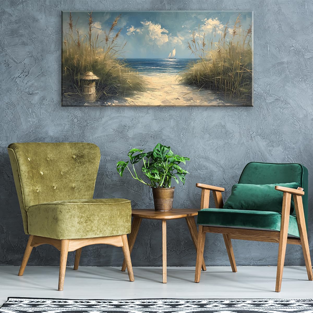 LASMOND Beautiful White Sandy Beach by Seaside Landscape Wall Art Decor Artwork for Bedroom Living Room (58x28Inches)