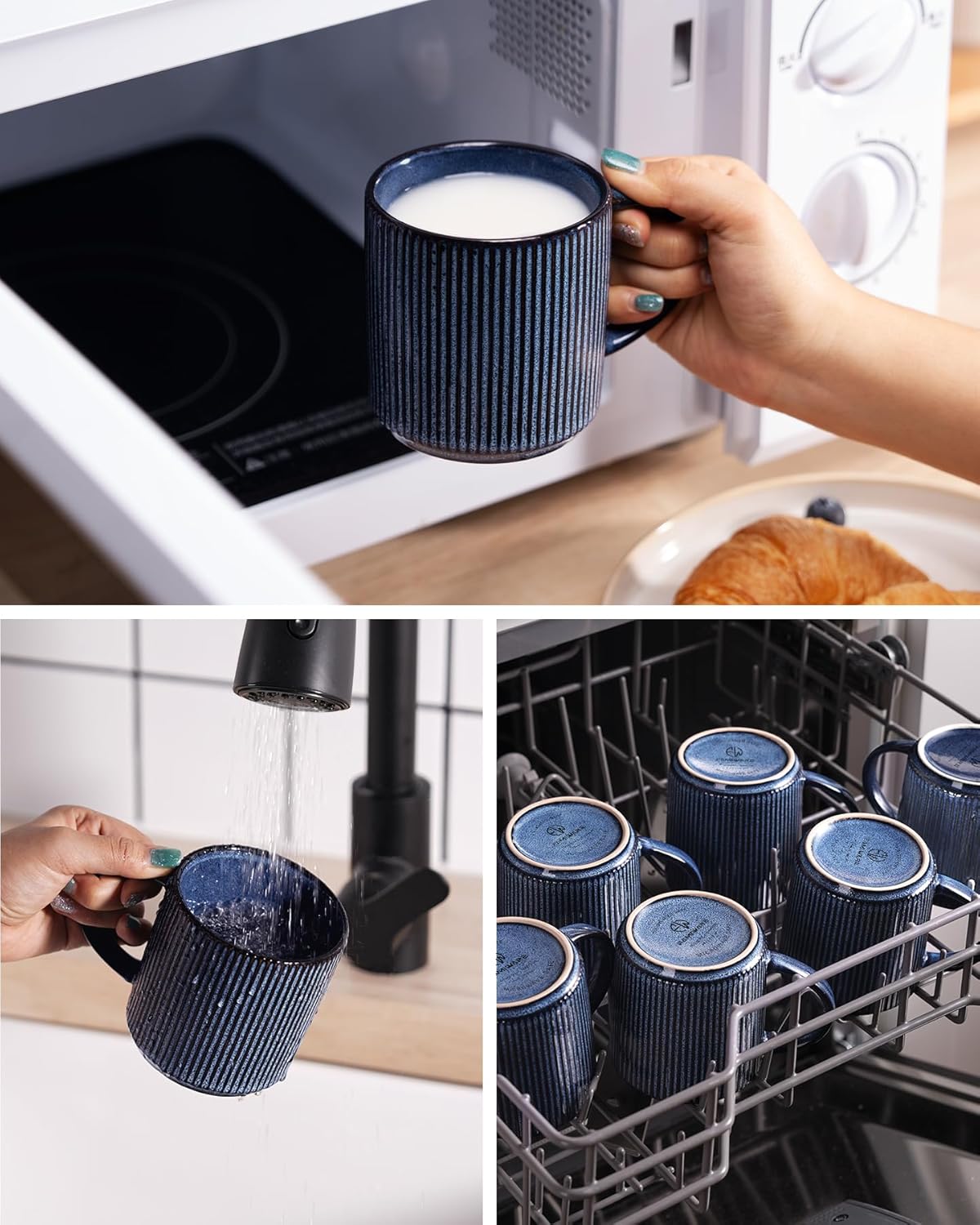 famiware Coffee Mug Set for 4, Star 12 oz Catering Mugs Cup Set with Handle for Coffee, Tea, Cocoa, Milk - Ceramic Stoneware Drinkware Set, Nebulas Blue