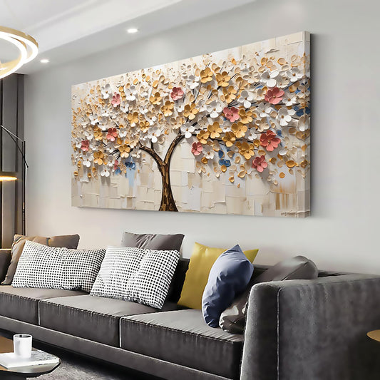 LASMOND White Spring Large Tree of Life Wall Art Office Decor Living Room Modern Painting Prints Pictures Abstract Floral Flower Nature Canvas Large Landscape Artwork (23x46 Inches)